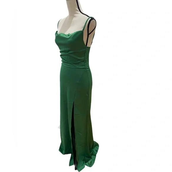 Square Neckline Satin Maxi Dress - Picture 2 of 3